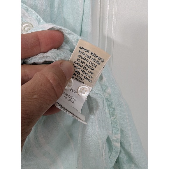 L.L. Bean Women's XL Petite Linen Striped green Long Sleeve Button Down Shirt - Picture 5 of 6